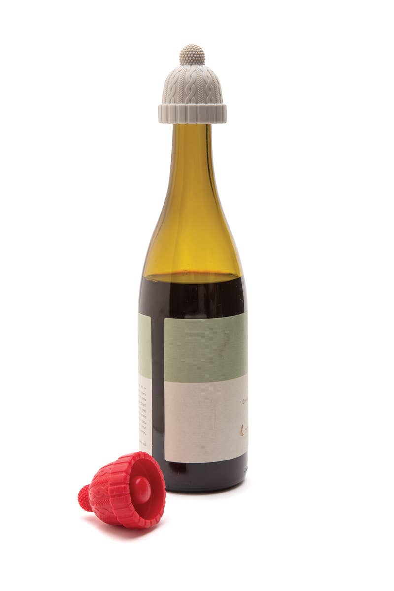 Beanie Wine Stopper - Pack of 2 - Red & Grey