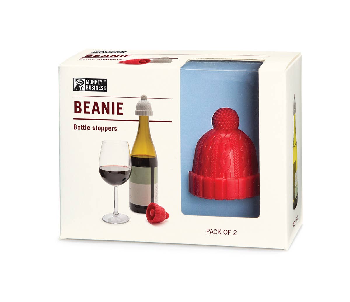 Beanie Wine Stopper - Pack of 2 - Red & Grey