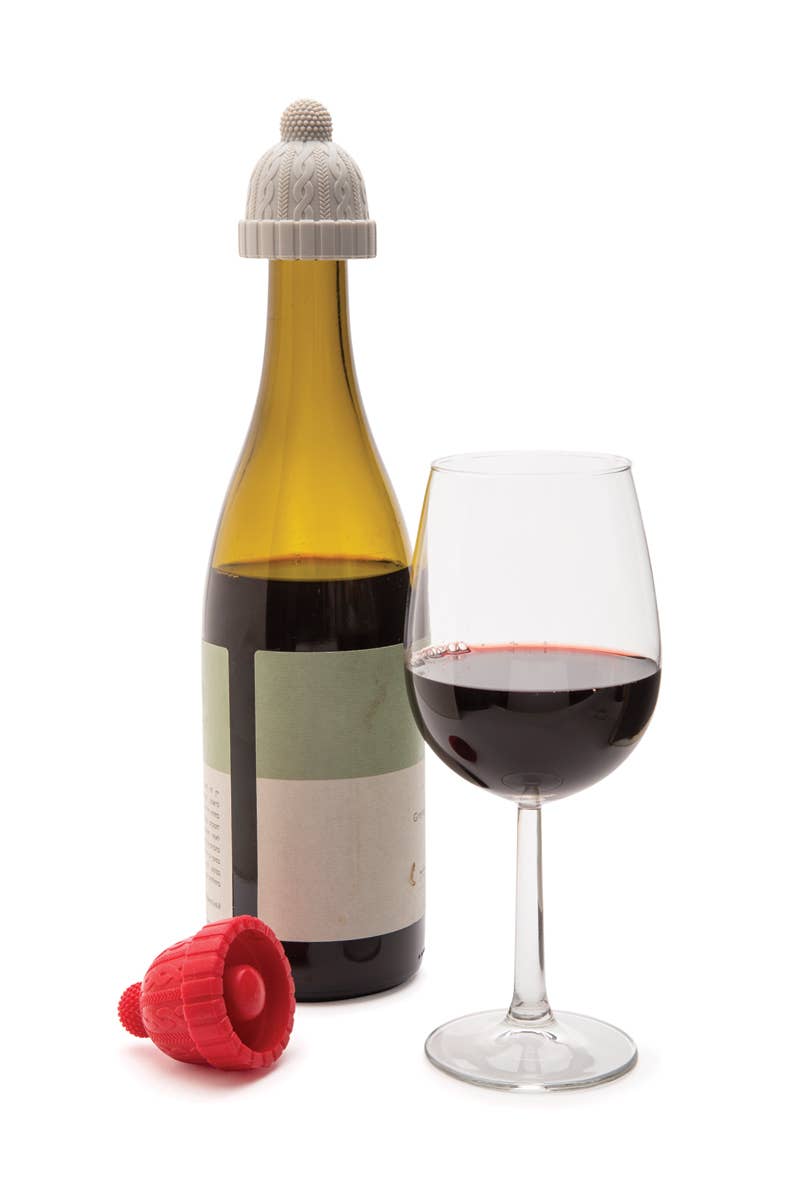 Beanie Wine Stopper - Pack of 2 - Red & Grey
