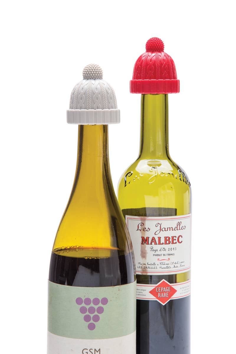 Beanie Wine Stopper - Pack of 2 - Red & Grey