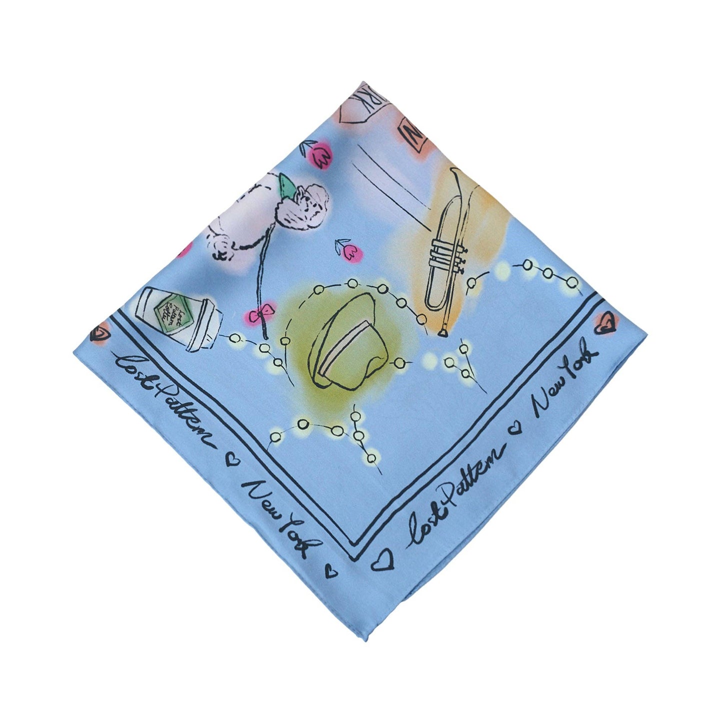 Lost Pattern NYC - "New York in Sketches" Silk Scarf - Blue - Blue
