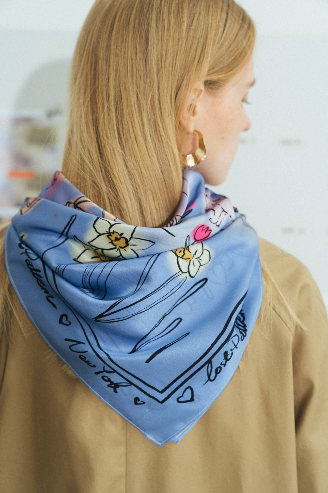 Lost Pattern NYC - "New York in Sketches" Silk Scarf - Blue - Blue