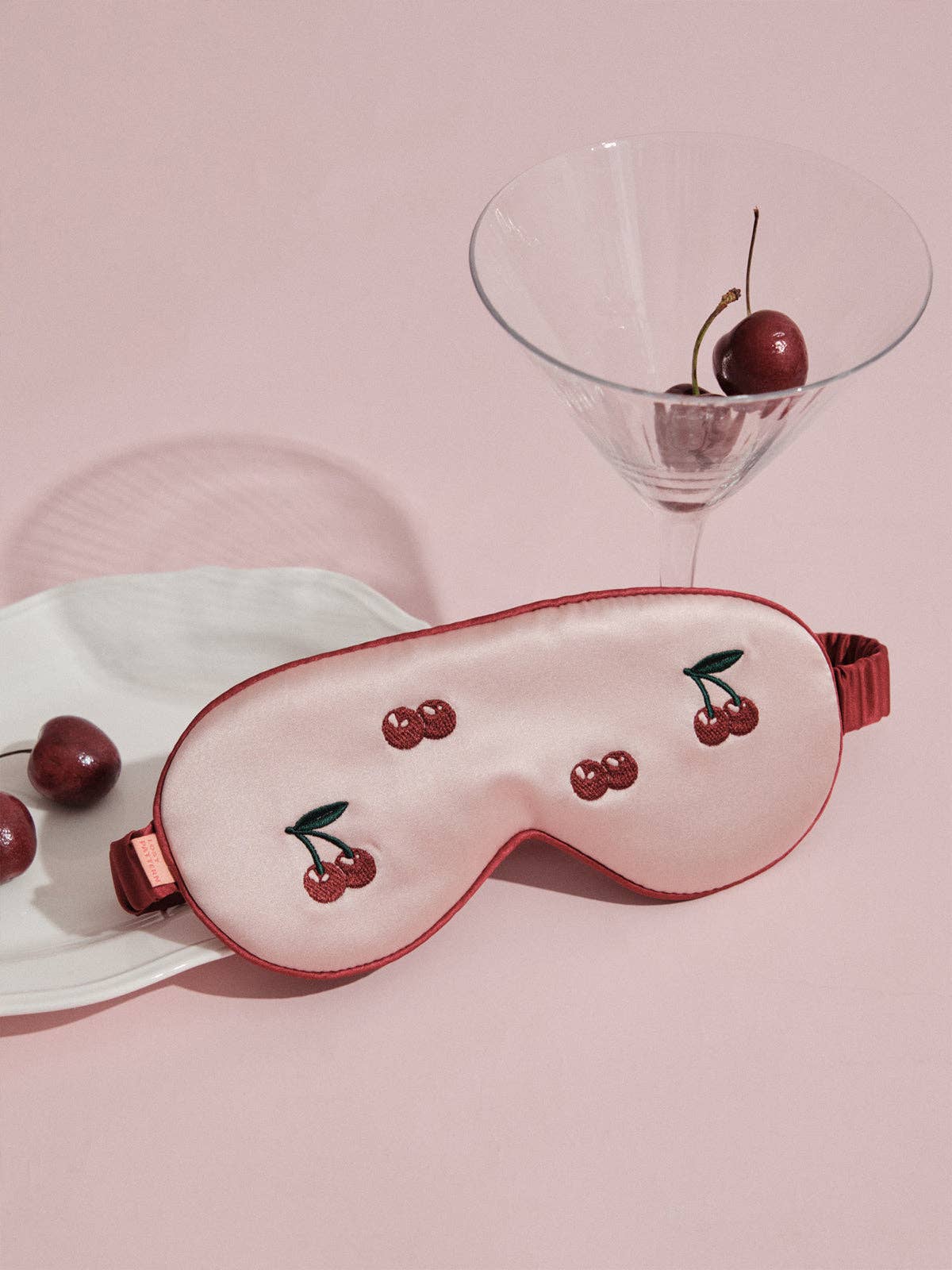 "Lost Cherries" Silk Sleep Eye Mask - Pink & Red